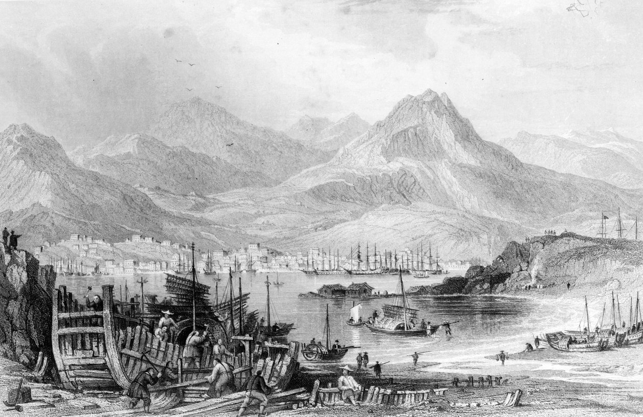 Hong-Kong fra Kow-loon, graveret af Samuel Fisher af Thomas Allom