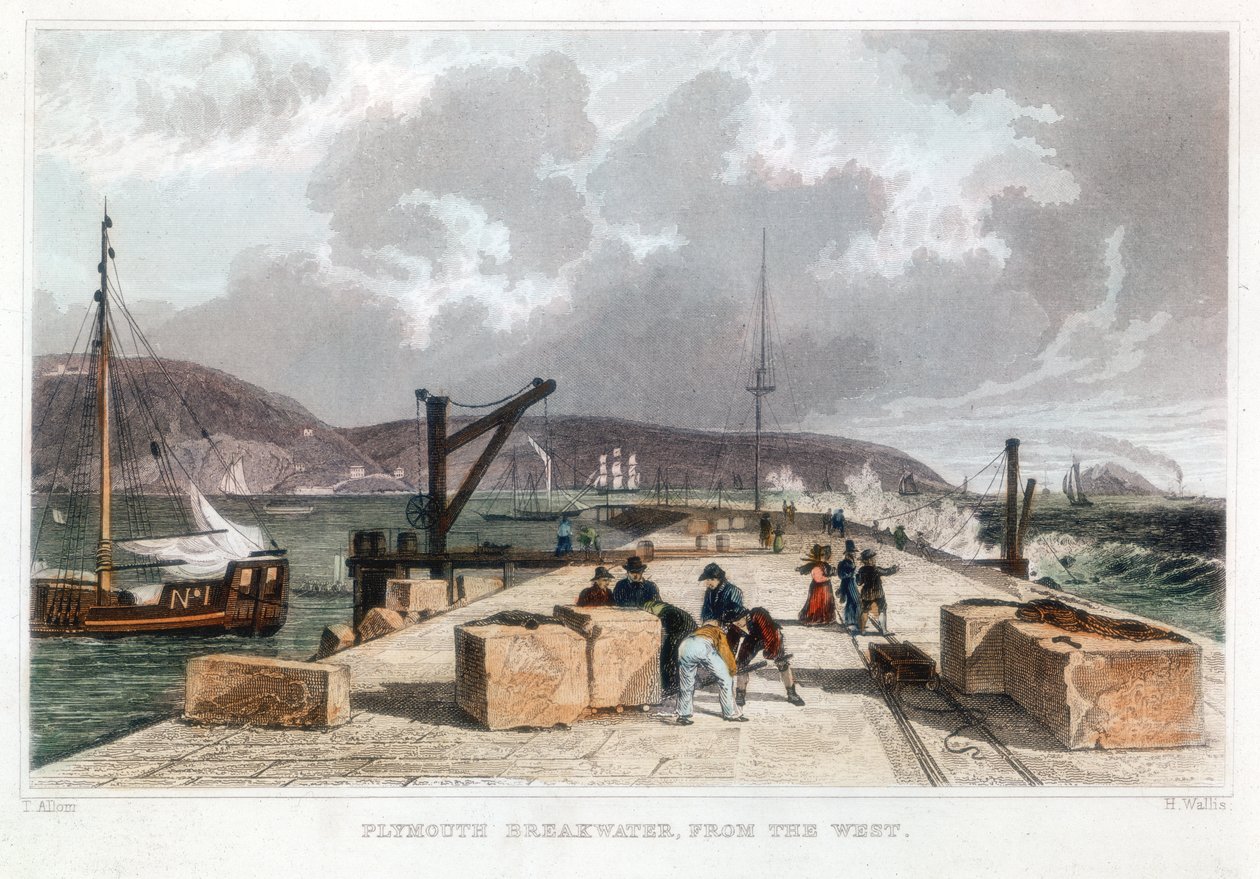 Plymouth Breakwater fra Vesten, 1829 af Thomas Allom