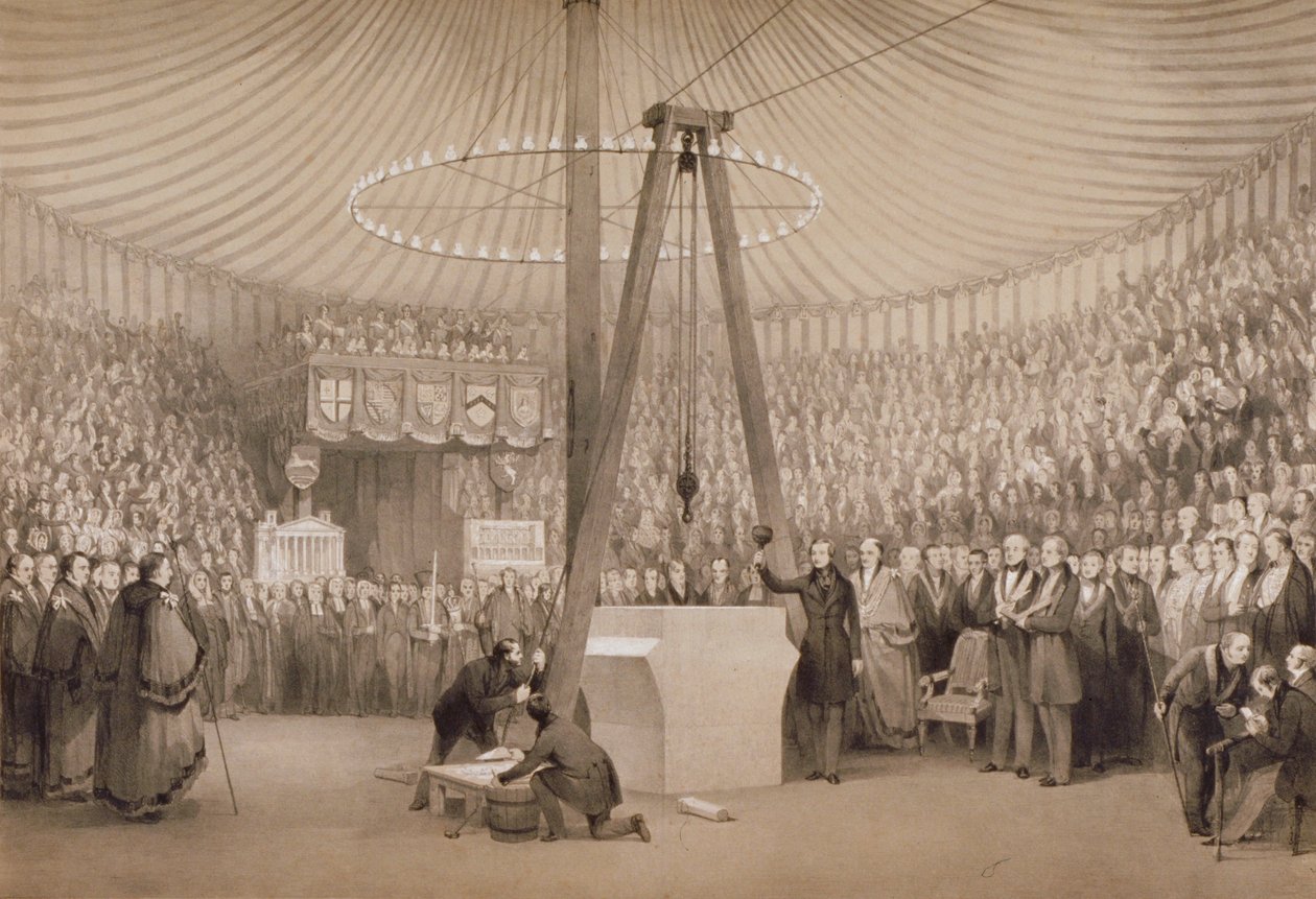 Prins Albert lægger den første sten til den nye Royal Exchange, London, 17. januar 1842 af Thomas Allom