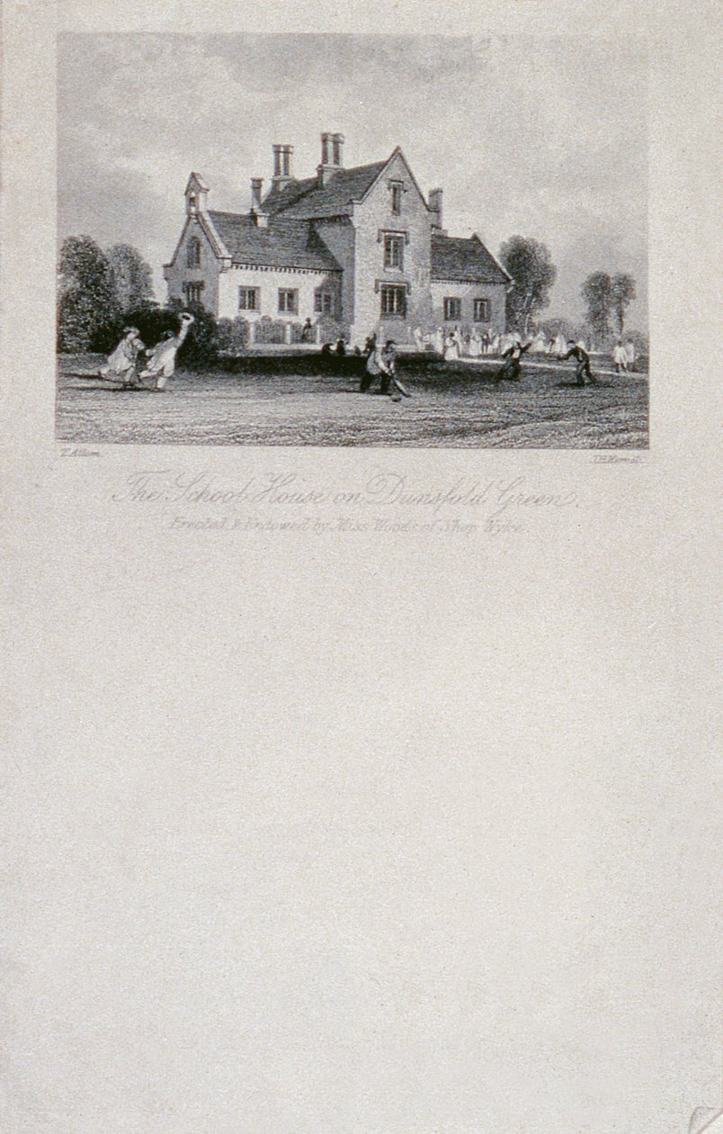 The School House på Dunsfold Green, Surrey, 1850 (stållinjegravering) af Thomas Allom