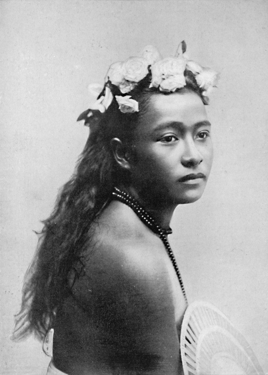 En samoansk pige med hibiskusblomster, 1902 af Thomas Andrew