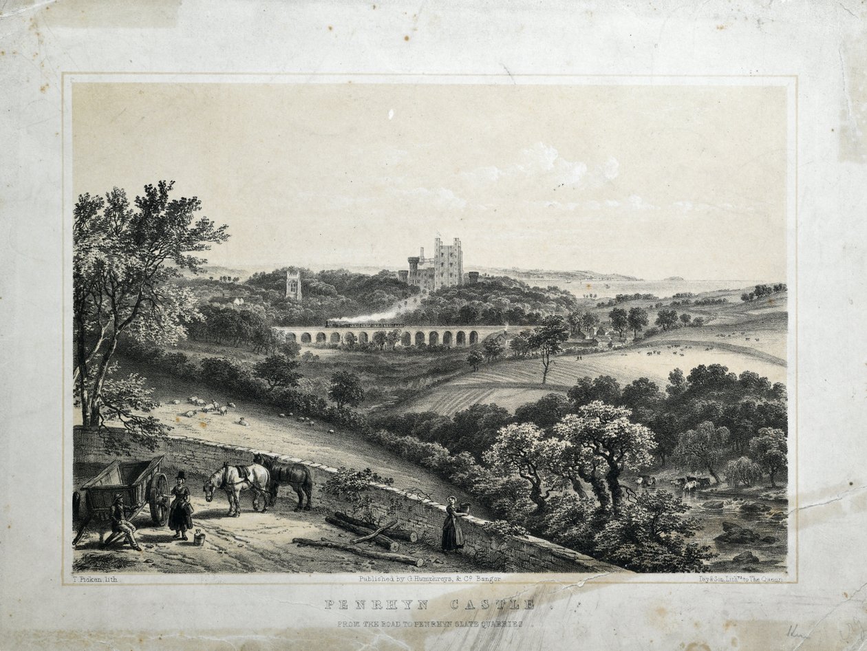 Penrhyn Castle, ca. 1850 (farvet litografi på papir) af Thomas Ashburton Picken