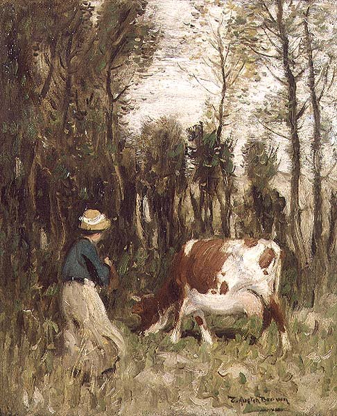 Pige kører en ko af Thomas Austen Brown