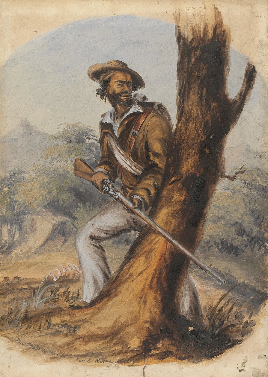 Barton Hottentot Kat River Levy (blyant og olie på papir) af Thomas Baines