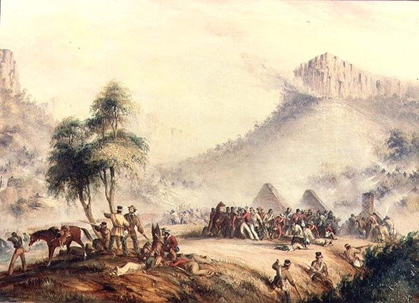 Oberst Yarboroughs patrulje angrebet i Waterkloof af Kaffir og Rebel Hottentots af Thomas Baines