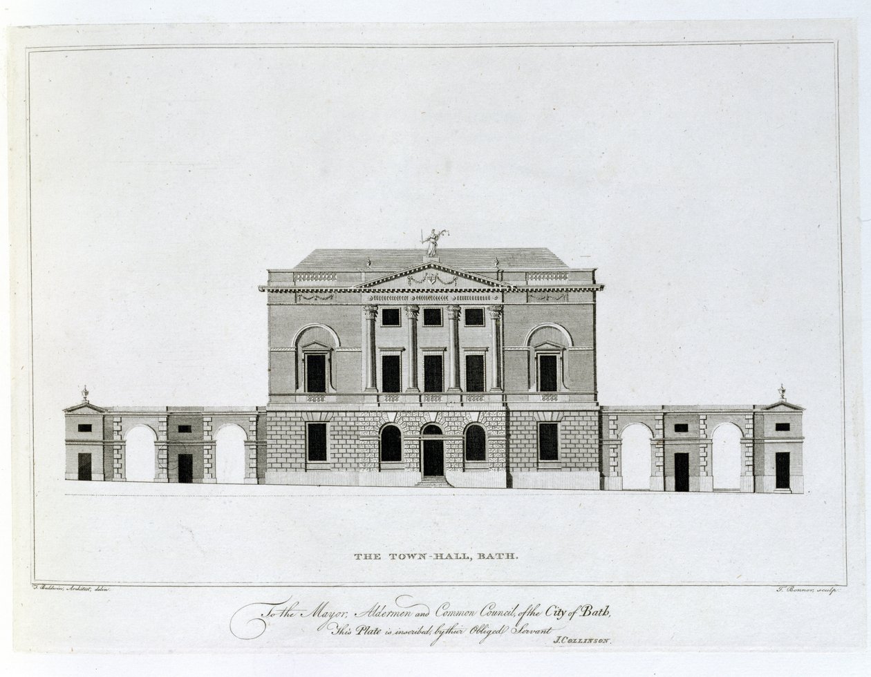 Rådhuset, Bath, graveret af T. Bonnor af Thomas Baldwin