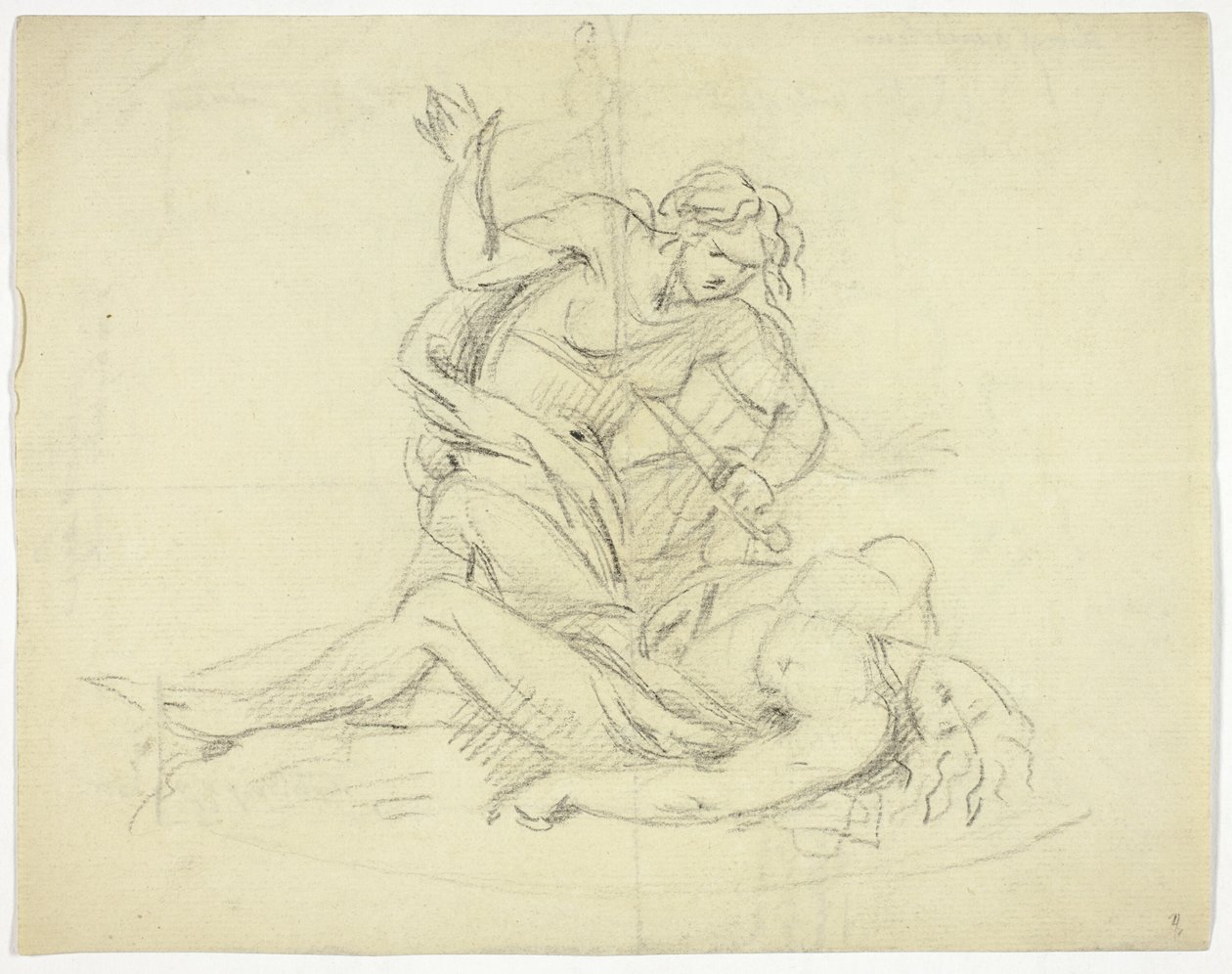 Pyramus og Thisbe (til højre); Tre mandlige figurer med mausoleumsplan (verso) af Thomas Banks