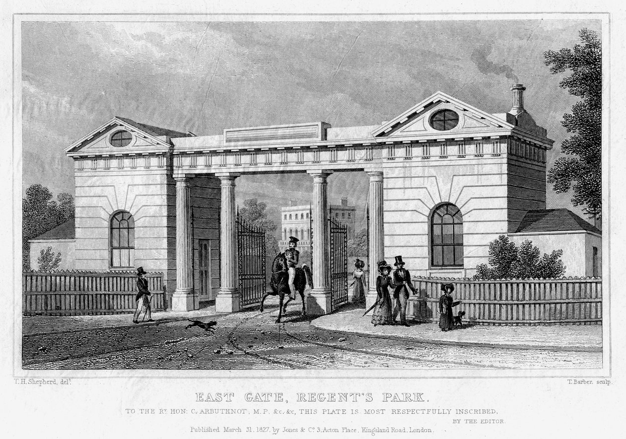 East Gate, Regents Park, London, 1827. af Thomas Barber