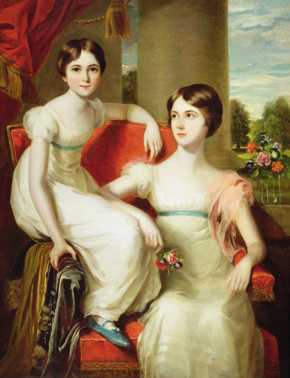 Portræt af Lady Caroline Augusta (død 1898) og Lady Henrietta (død 1860) Pelham-Clinton af Thomas Barber