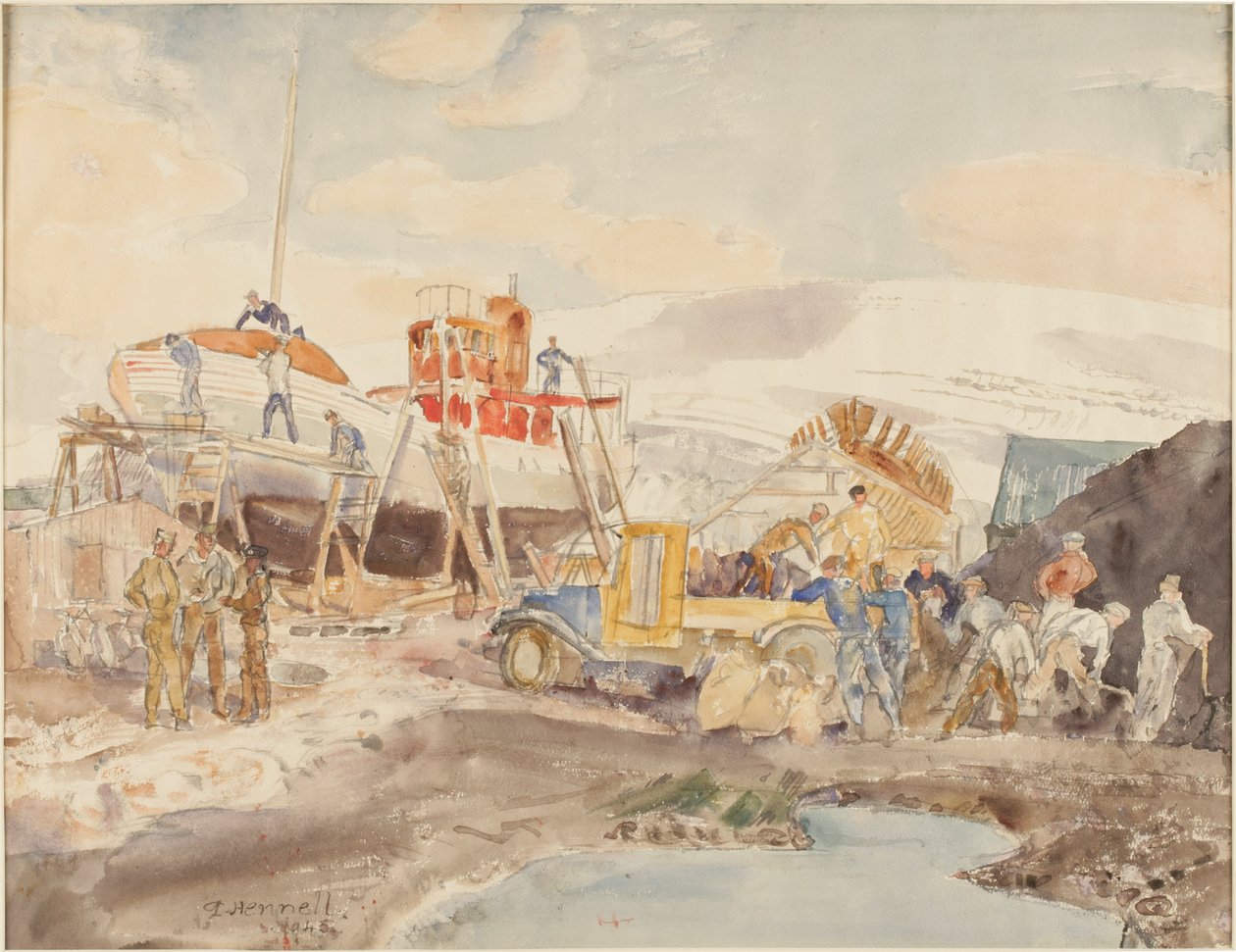 Coaling, North Quay, Akureyri, Island (akvarel på papir) af Thomas Barclay Hennell