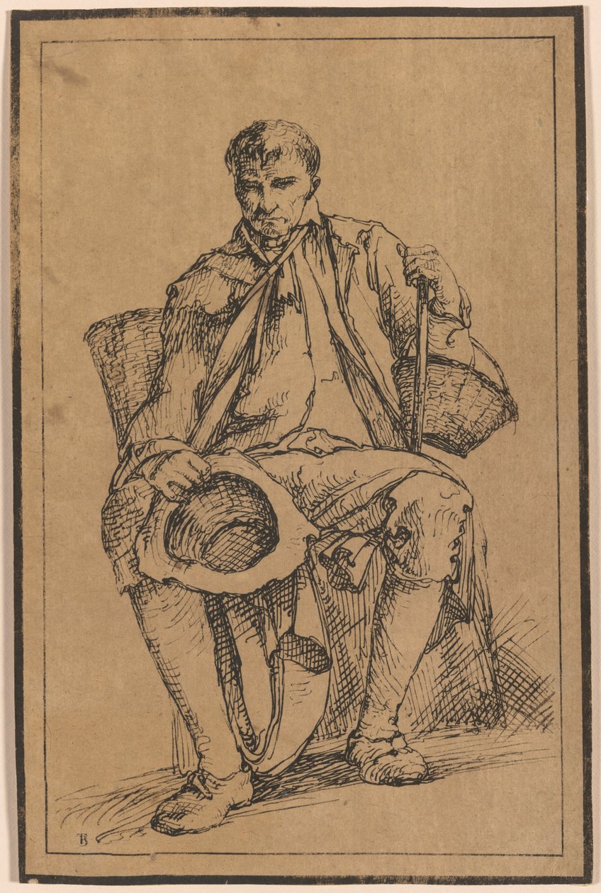 Fyrre litografiske indtryk fra tegninger af landskabssceneri af Thomas Barker, udvalgt fra hans studier af rustikke figurer efter naturen: [Siddende mand med kurve med hat og spadserestok af Thomas Barker