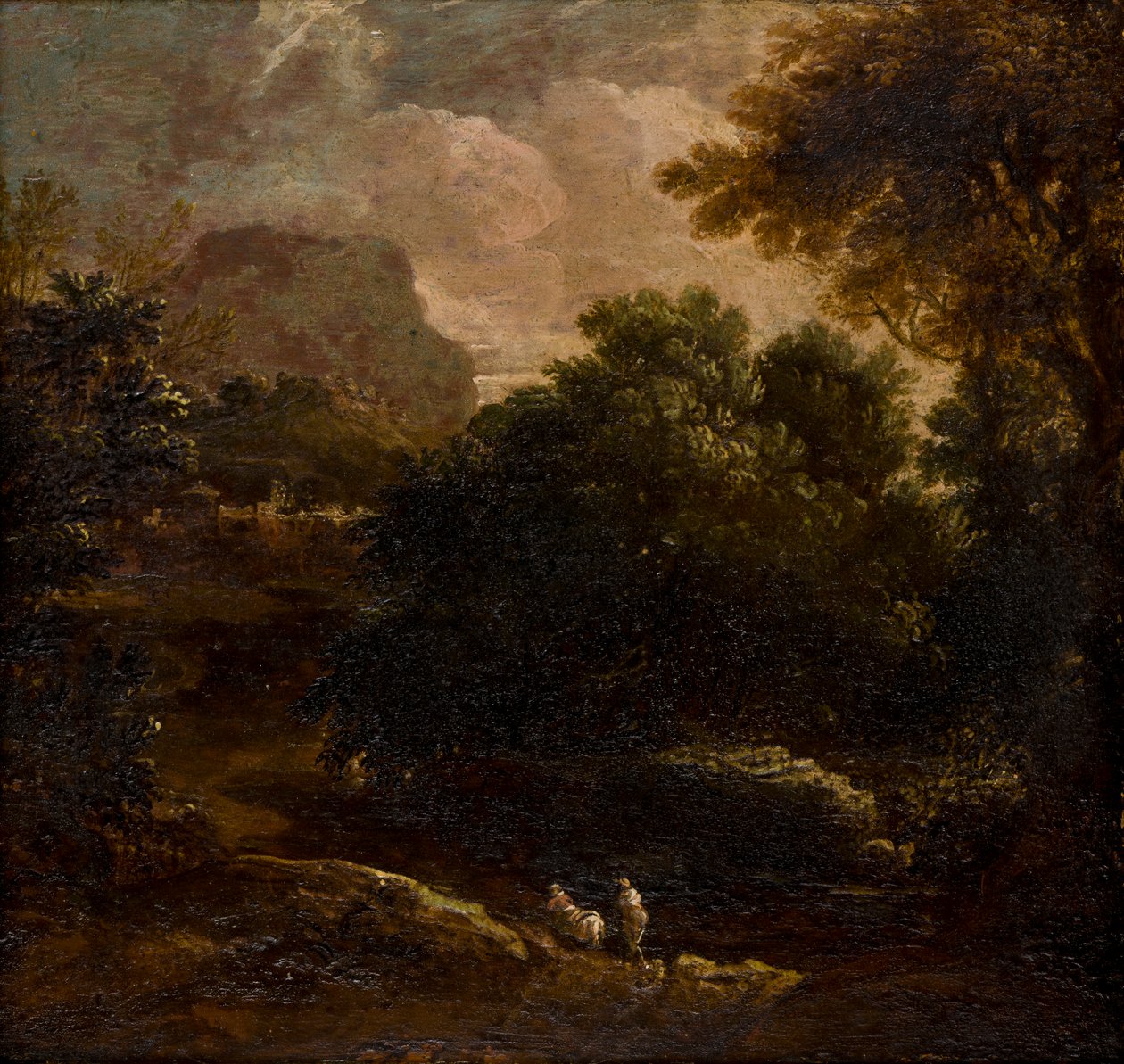 Skovklædt landskab med figurer, ca. 1789-1847 (olie på panel) af Thomas Barker
