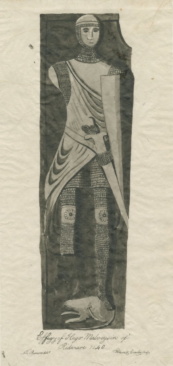 Mavesyn Ridware - Tomb of Hugo Mavesyn: sepia- og blæksporing, nd [?sent 18. århundrede] af Thomas Barrett