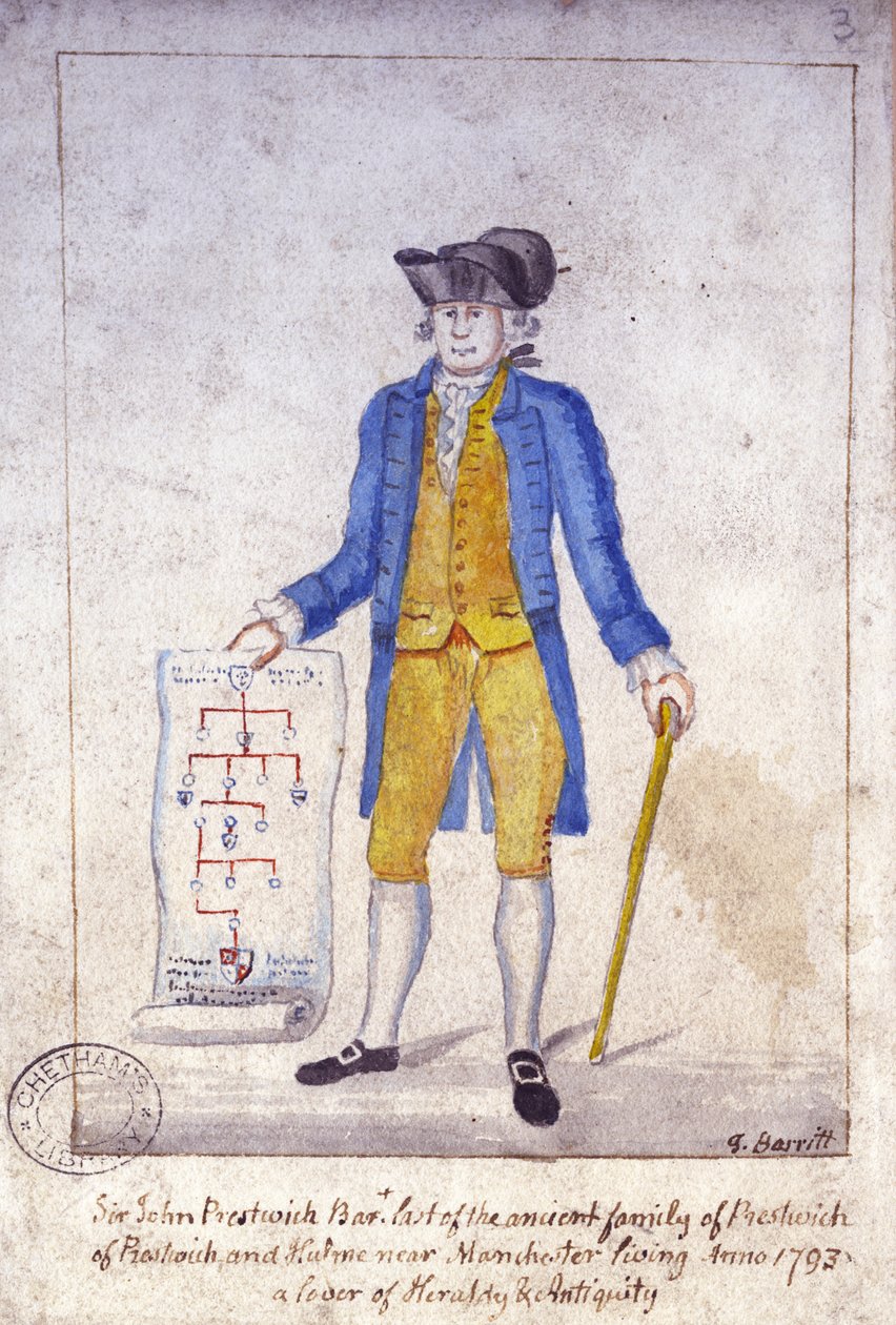 Sir John Prestwich, ca. 1793 (pen og blæk og wc på papir) af Thomas Barritt