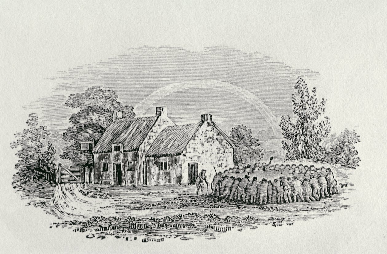Hanekamp uden for en kro, ca. 1801, fra 