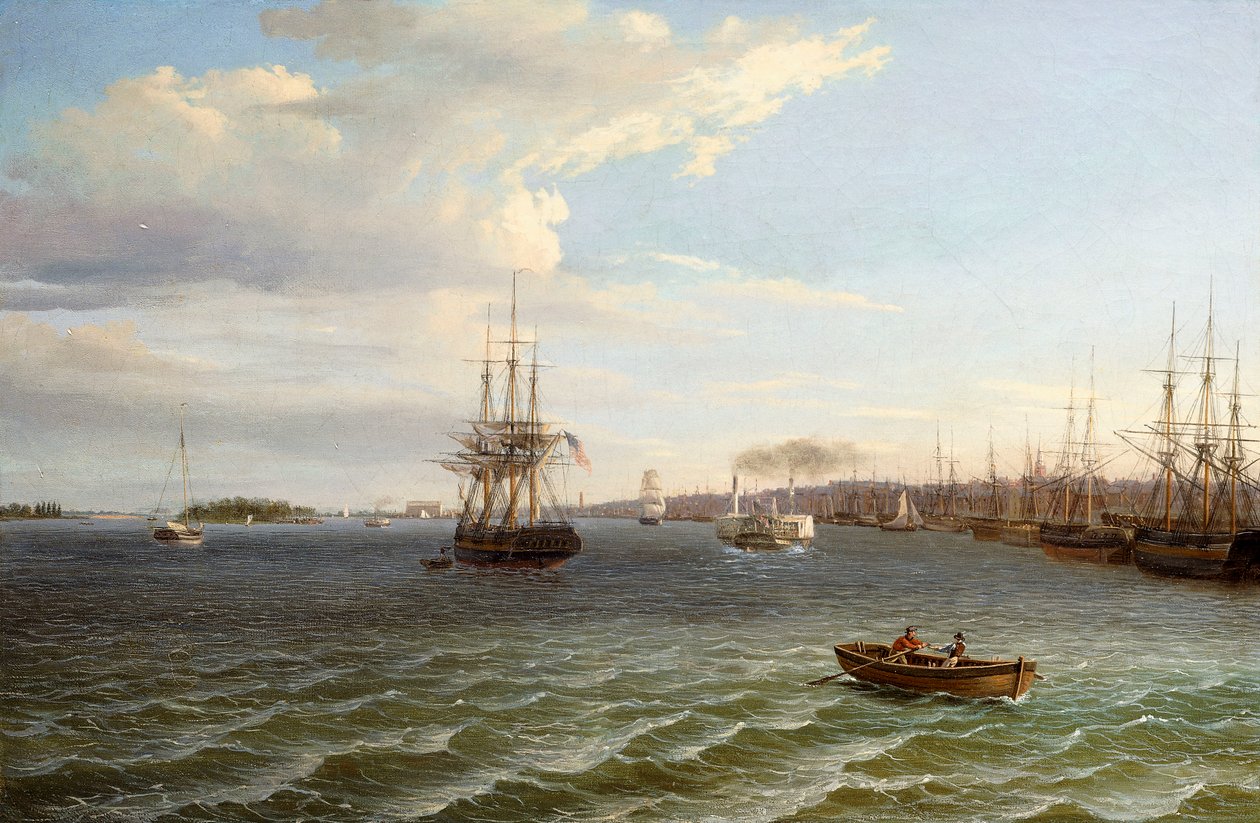 Udsigt over Philadelphia, med udsigt mod syd på Delaware-floden, af Thomas Birch