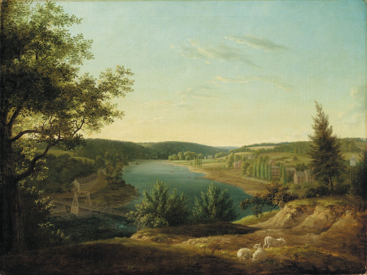 Udsigt over Chain Bridge og Falls of the Schuylkill, Five Miles fra Philadelphia af Thomas Birch