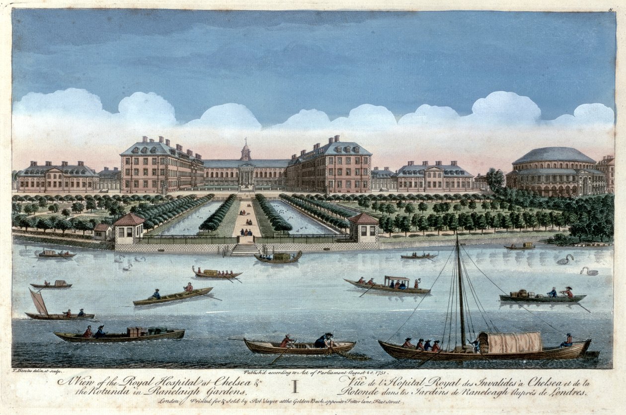 En udsigt over Royal Hospital i Chelsea og Rotunda i Ranelagh Gardens, London, 1751 af Thomas Bowles