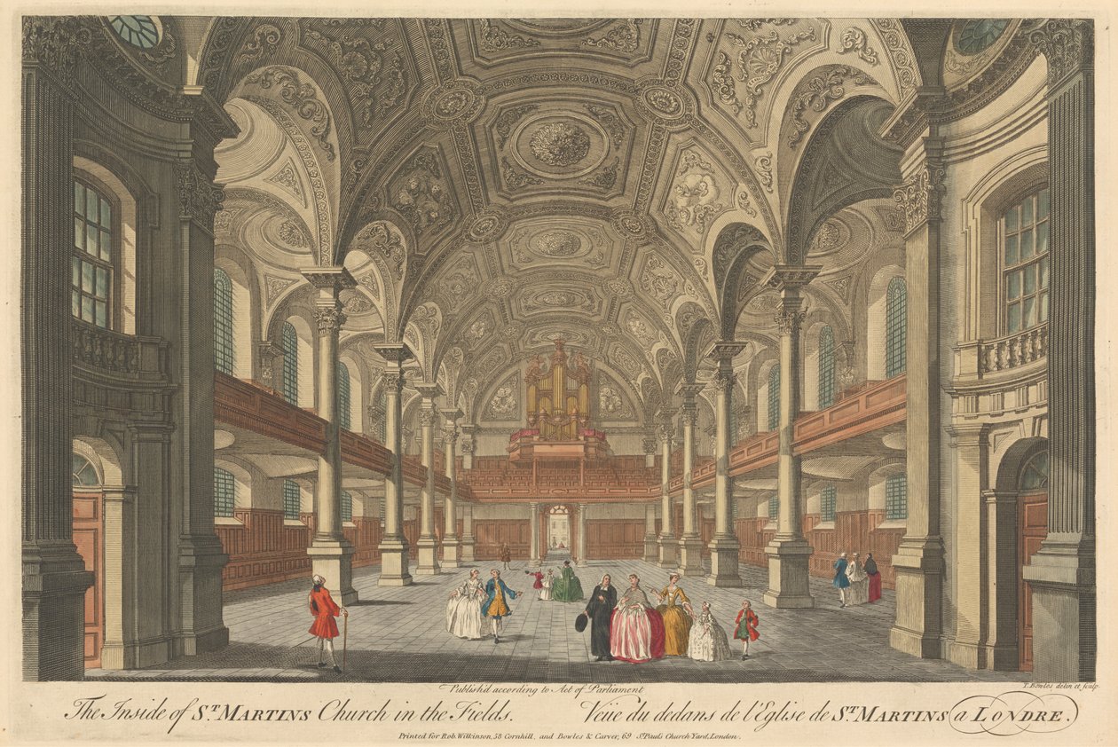 Indersiden af Sankt Martins Kirke i Markerne af Thomas Bowles