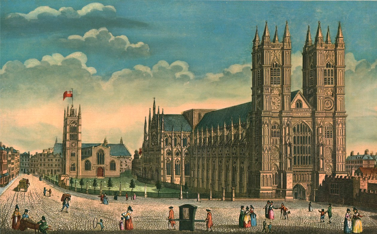 Westminster Abbey og St Margarets Church, c1793. af Thomas Bowles