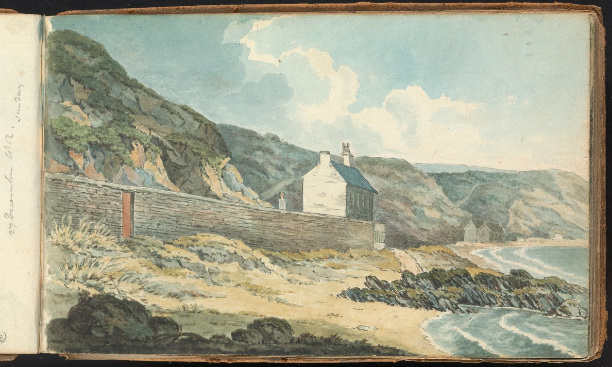 Album med landskabs- og figurtegninger: Huse på en stenet kystlinje af Thomas Bradshaw