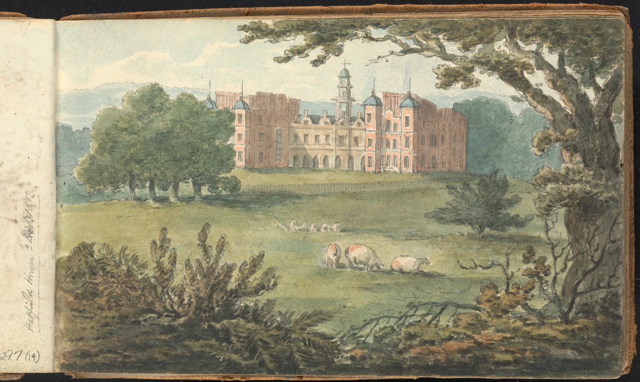 Album med landskabs- og figurstudier: Hatfield House af Thomas Bradshaw