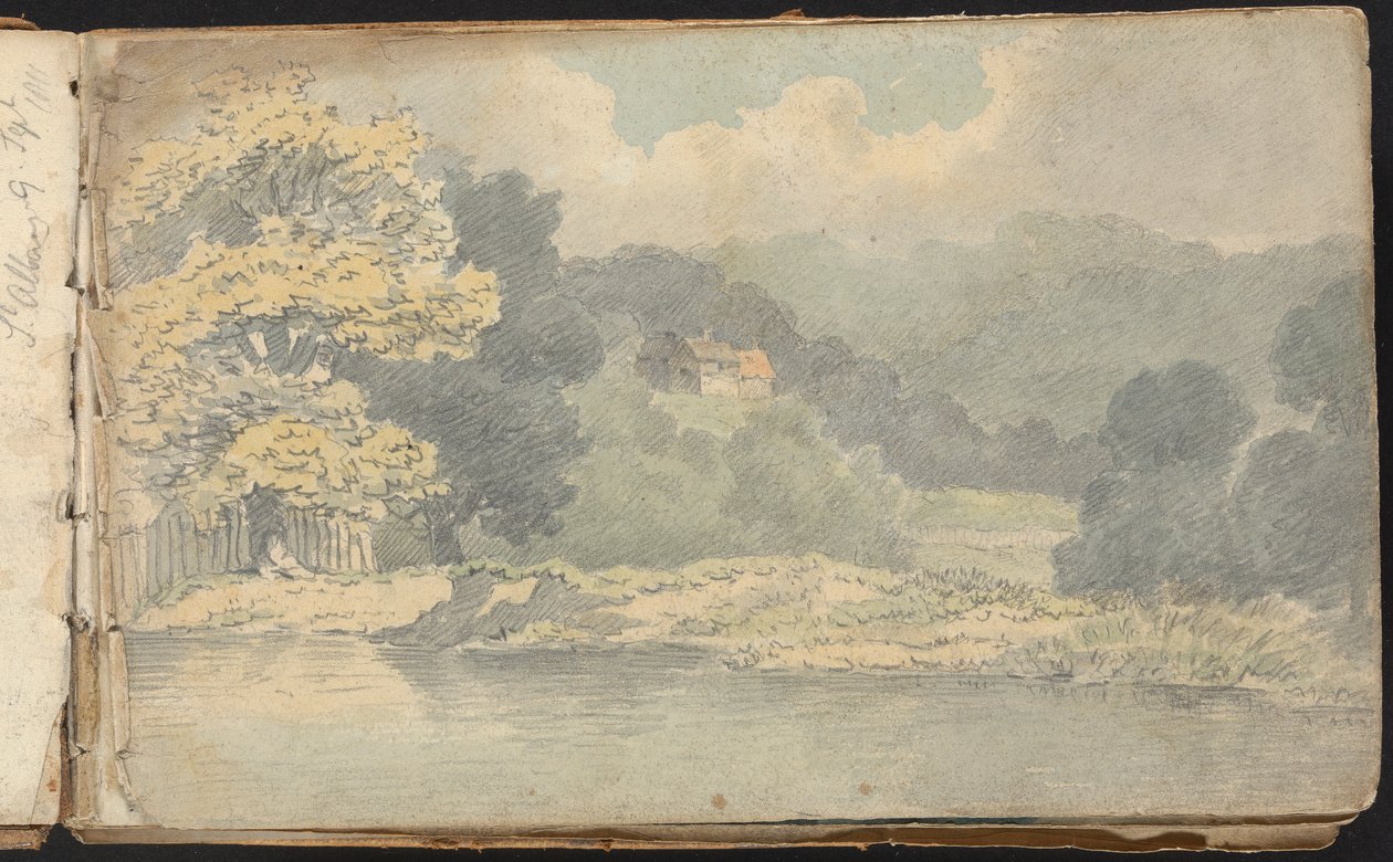 Album med landskabs- og figurstudier: Landskabsscene nær St. Albans af Thomas Bradshaw