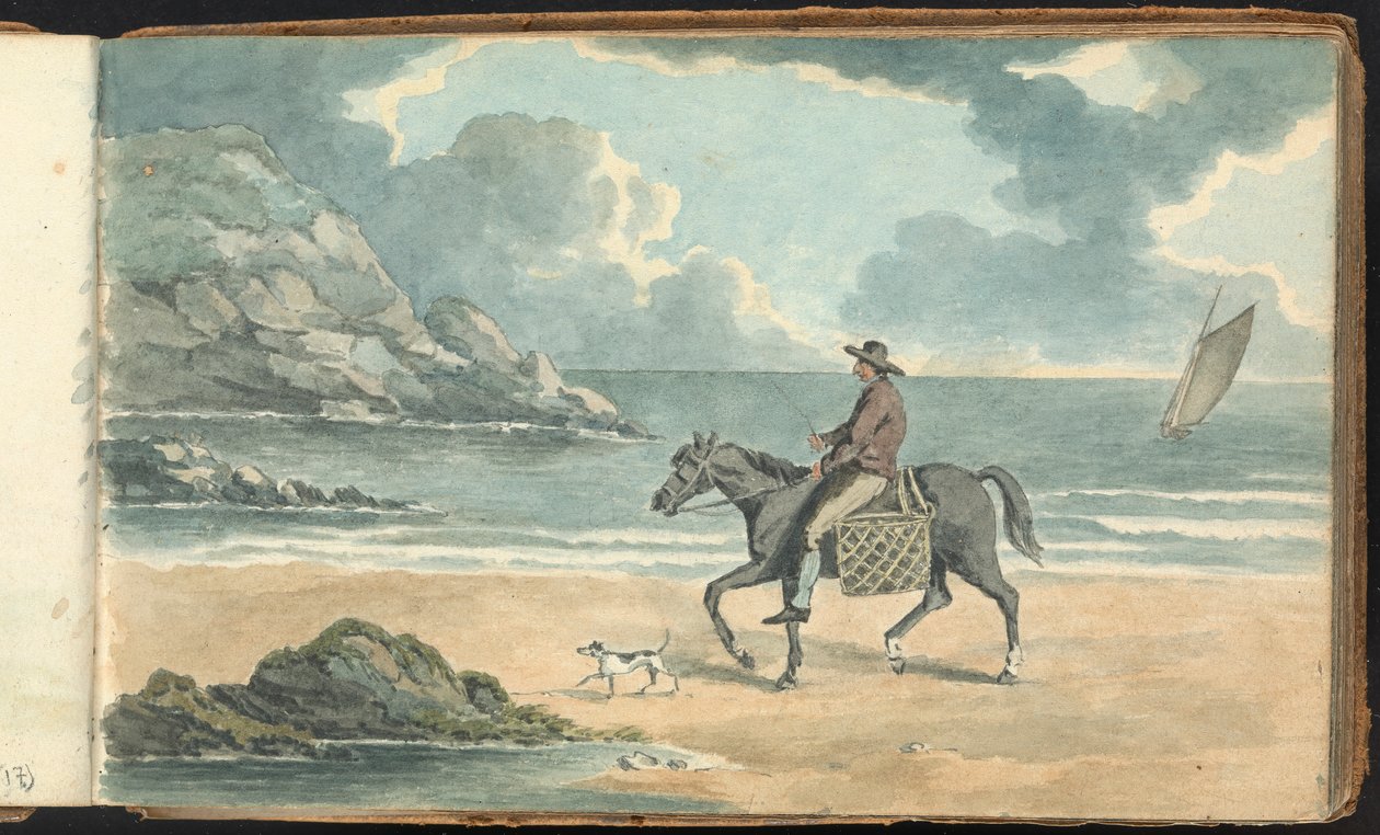 Album med landskabs- og figurstudier: Man Riding a Horse on the Beach af Thomas Bradshaw