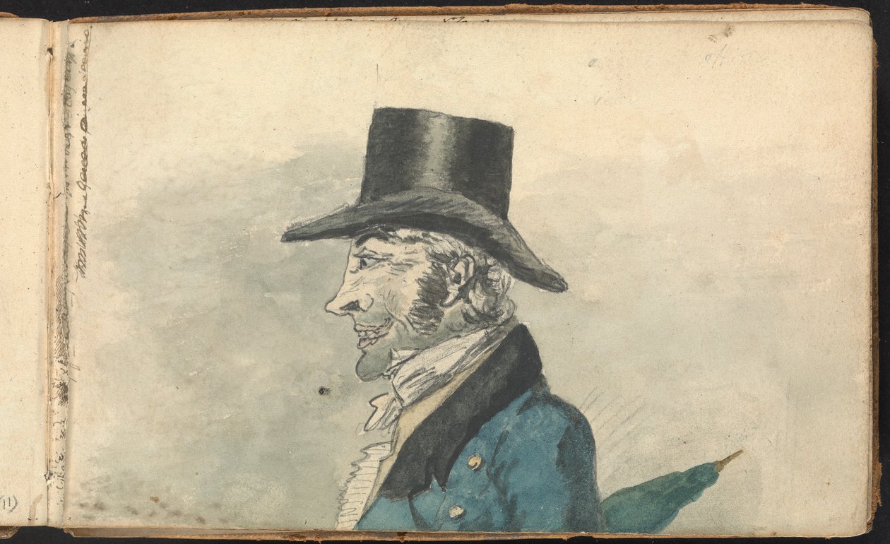 Album med landskabs- og figurstudier: Profil af en mand med en paraply af Thomas Bradshaw