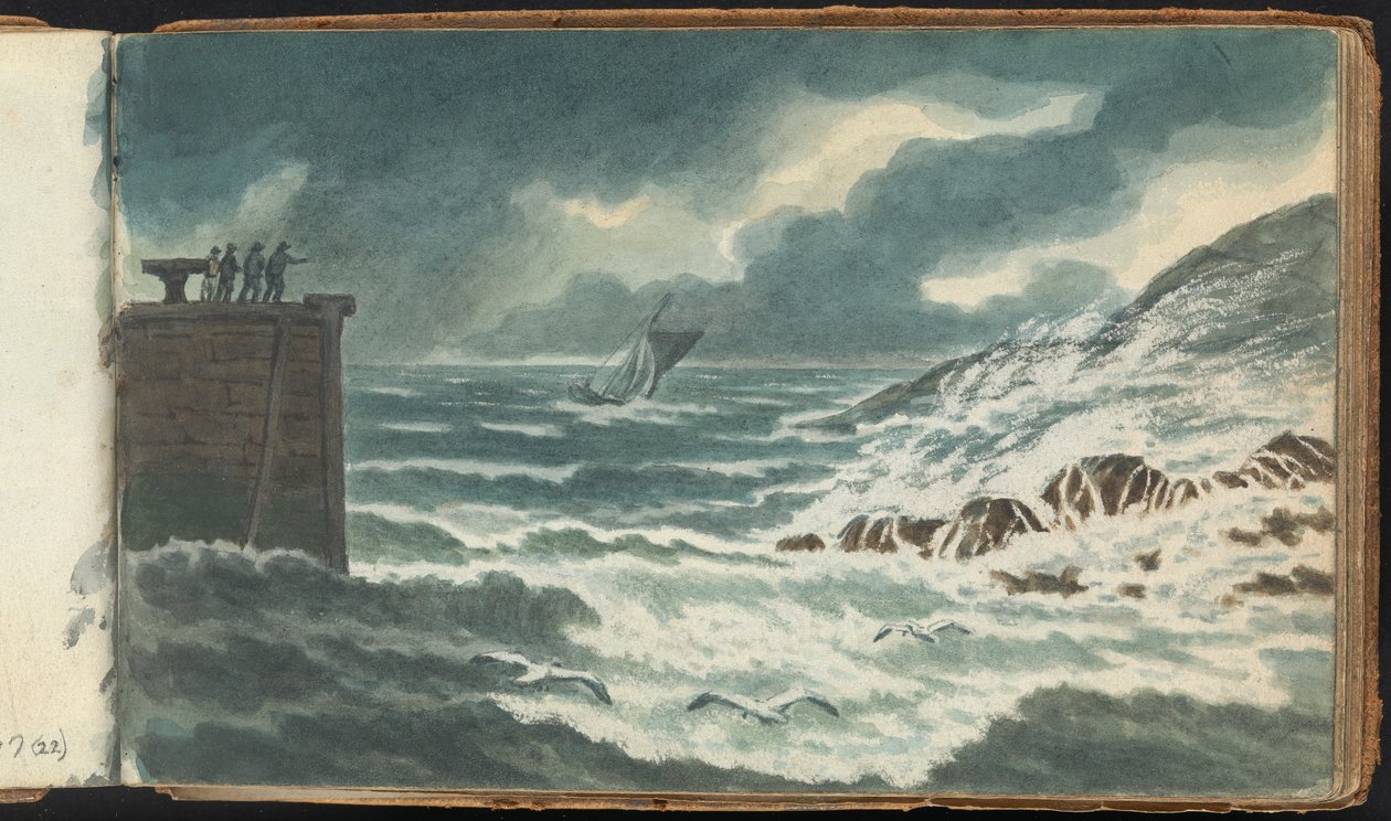 Album med landskabs- og figurstudier: Storm på havet af Thomas Bradshaw
