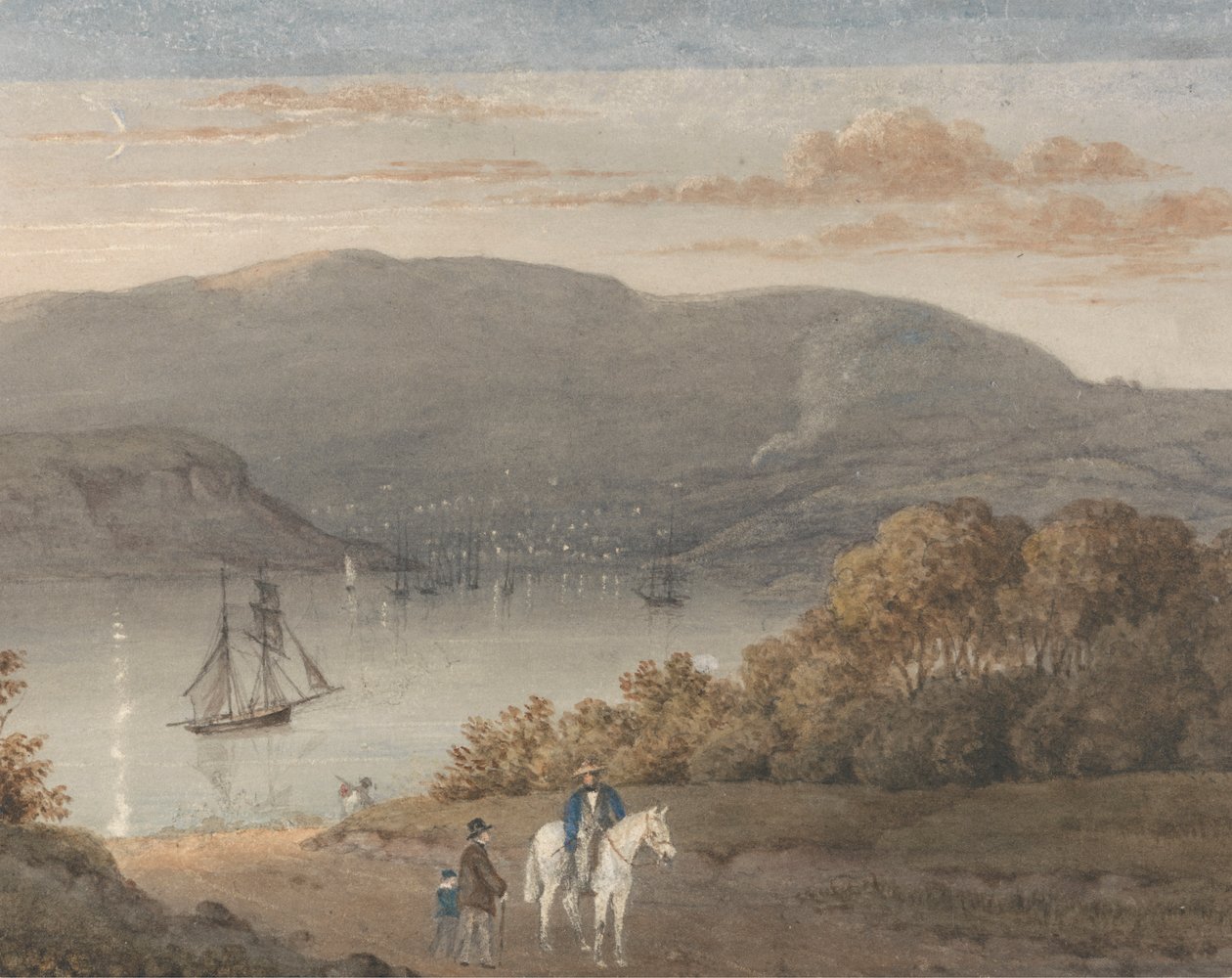 Port Louis fra La Petite Montagne (Twilight) med en rytter og figurer i forgrunden af Thomas Bradshaw