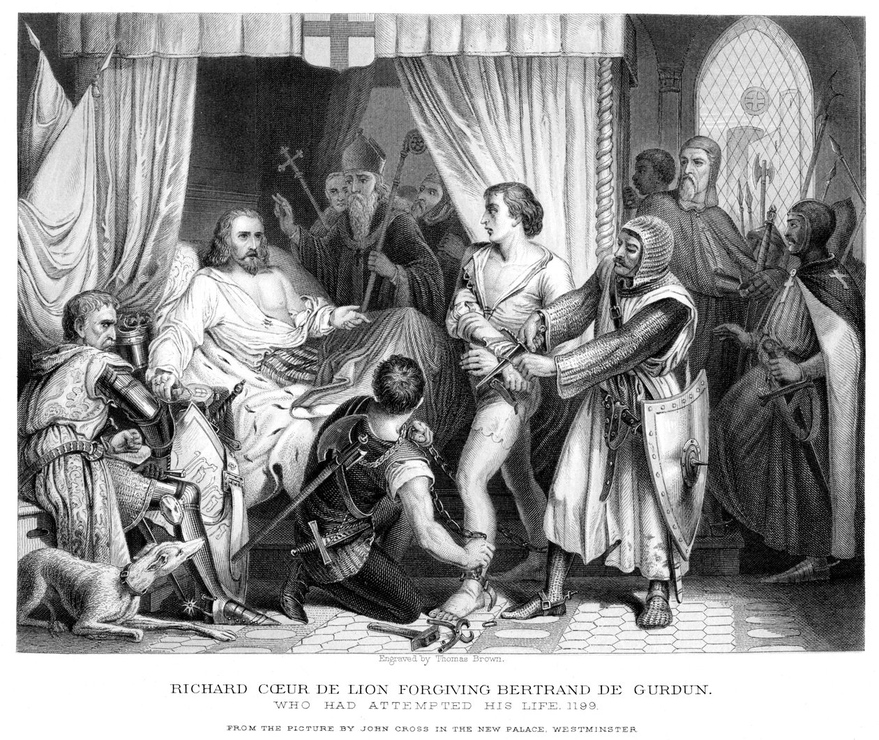 Kong Richard I 1157-1199, tilgiver Bertrannd De Gurdun, slutningen af det 19. århundrede. af Thomas Brown