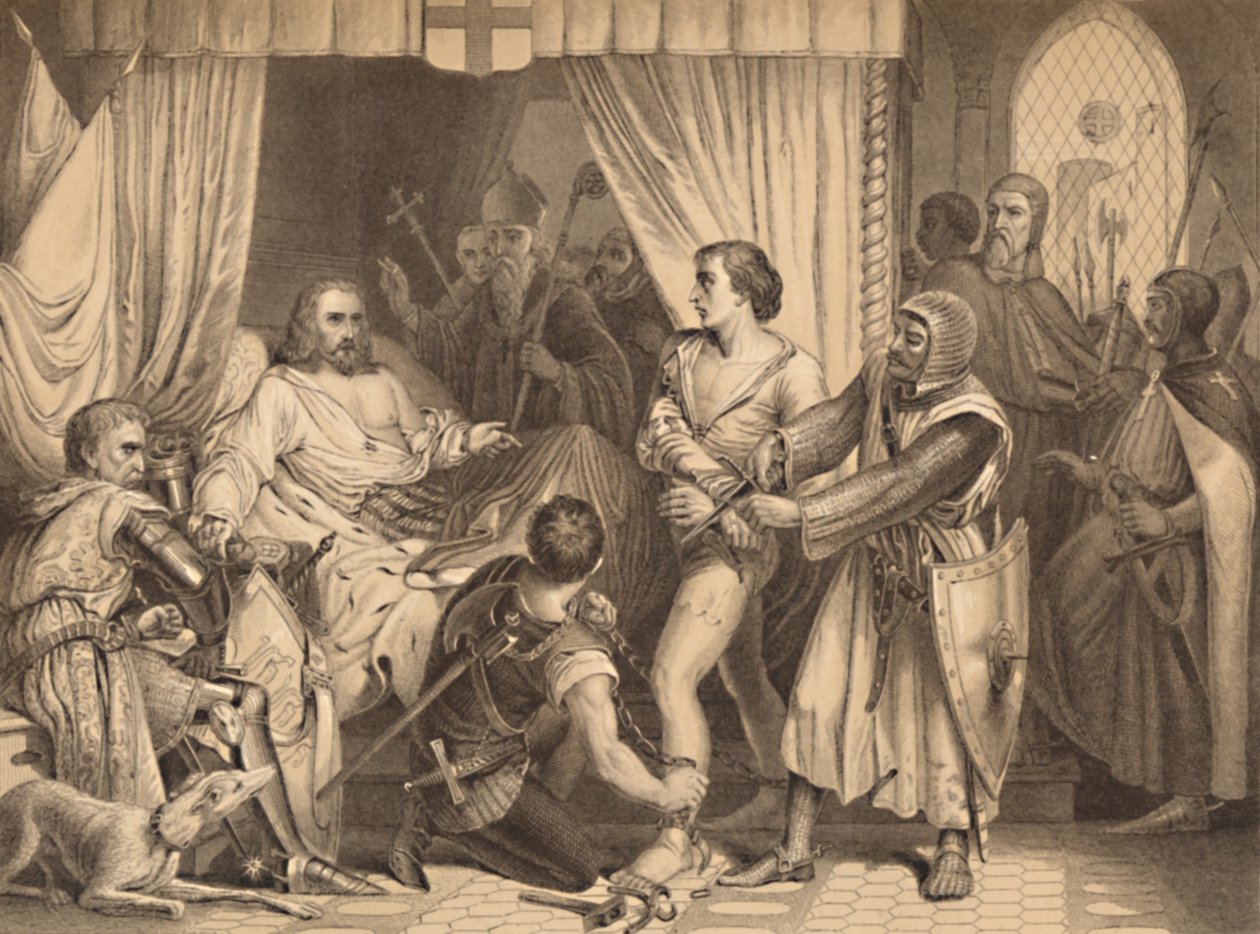 Richard Coeur De Lion tilgiver Bertrand De Gurdun, 1886 af Thomas Brown