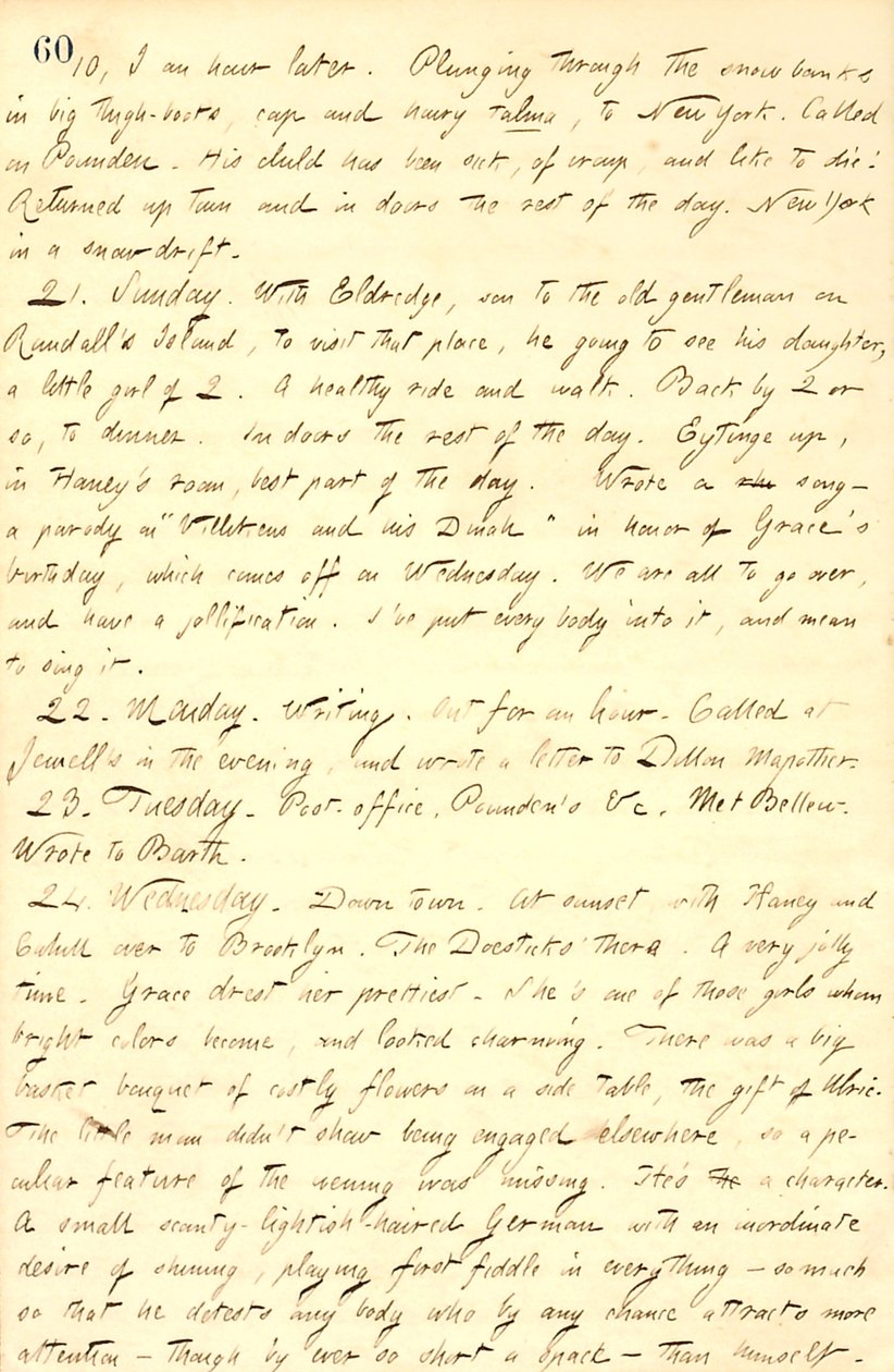 Thomas Butler Gunn Diaries- bind 9, side 71, 20.-24. Februar 1858 af Thomas Butler Gunn