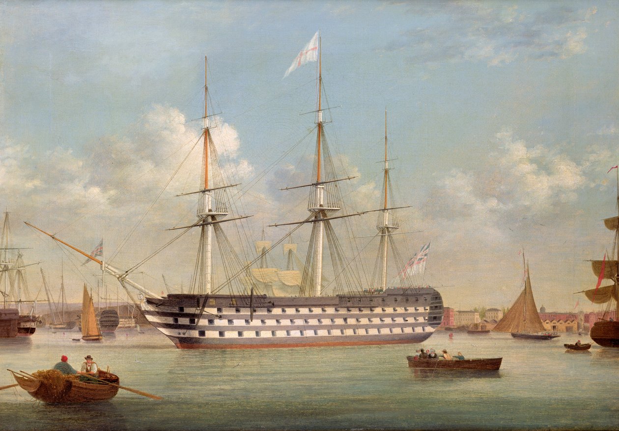 H.M.S. Britannia ligger ud for Plymouth af Thomas Buttersworth