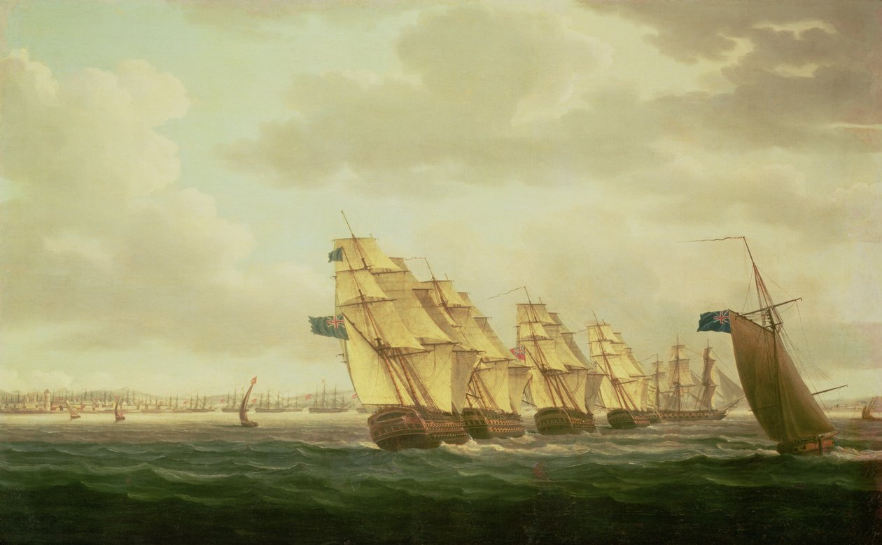 Nelson på "Theseus" med Inshore Squadron ud for Cadiz, juli 1797, af Thomas Buttersworth