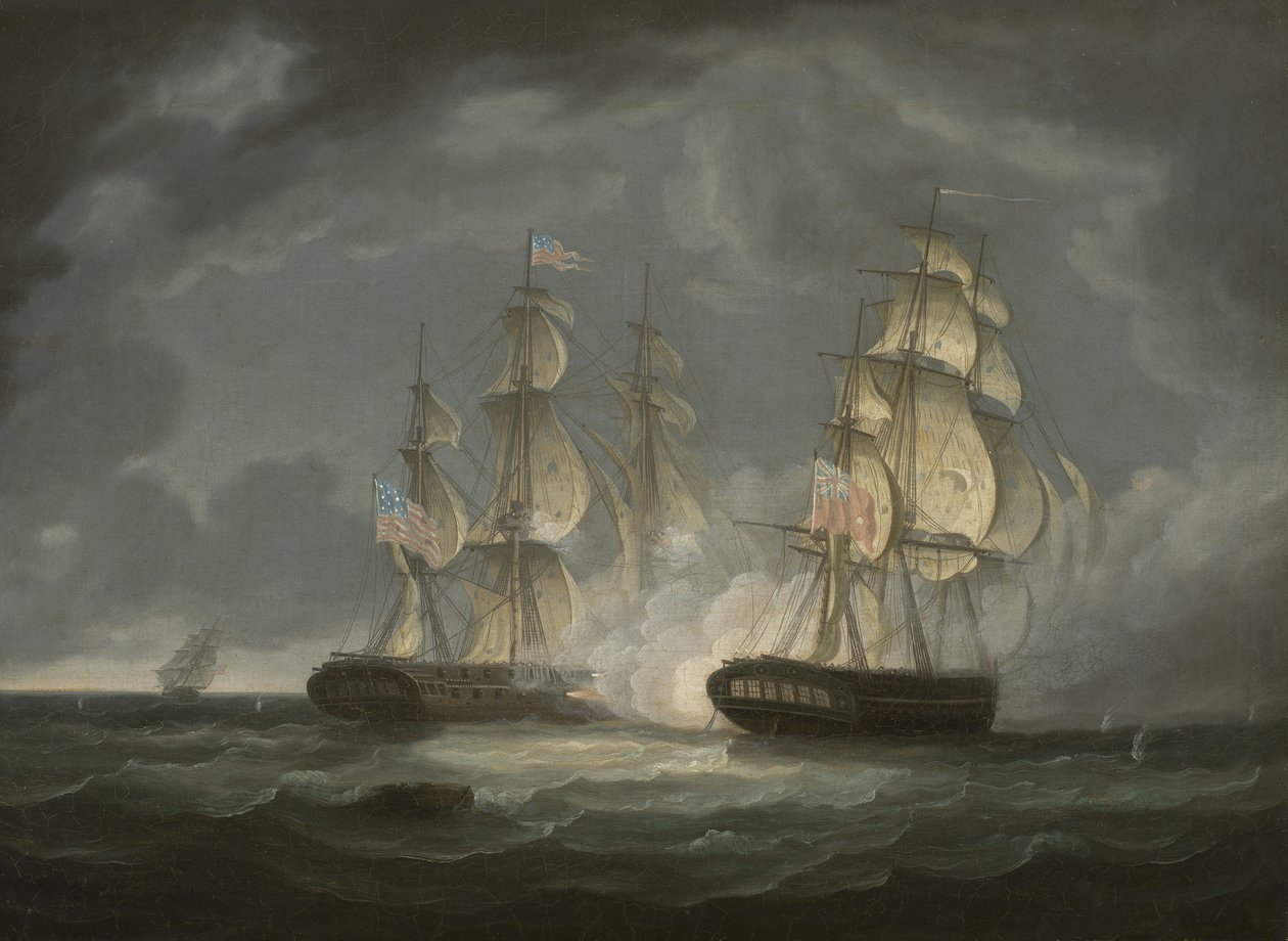 Kamp mellem den amerikanske frikat President og H.M.S. Endymion, 1815 af Thomas Butterworth
