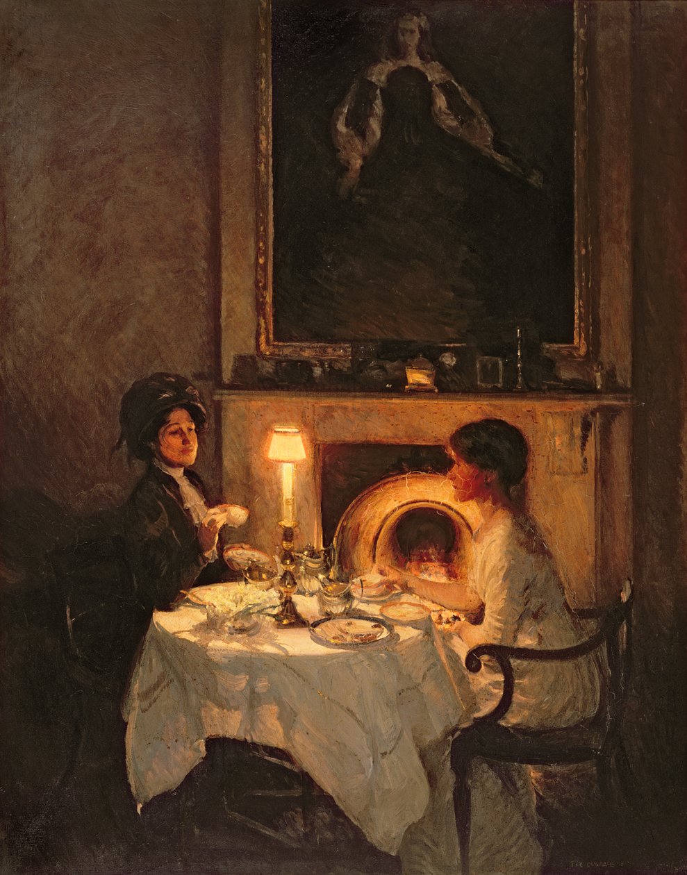 En ringer, stearinlys og te (olie på lærred) af Thomas Cantrell Dugdale