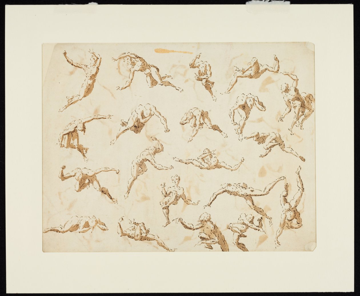 Ark med figurstudier (pen og blæk på papir) af Thomas Carwitham