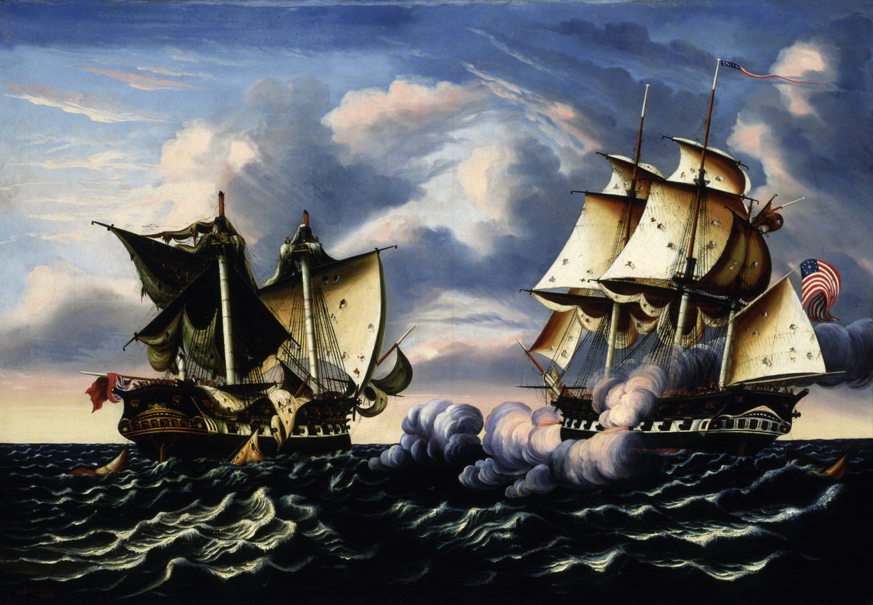 Fangst af H.B.M. Fregat Makedonsk af U.S. Fregat USA, 25. oktober 1812, 1852. af Thomas Chambers