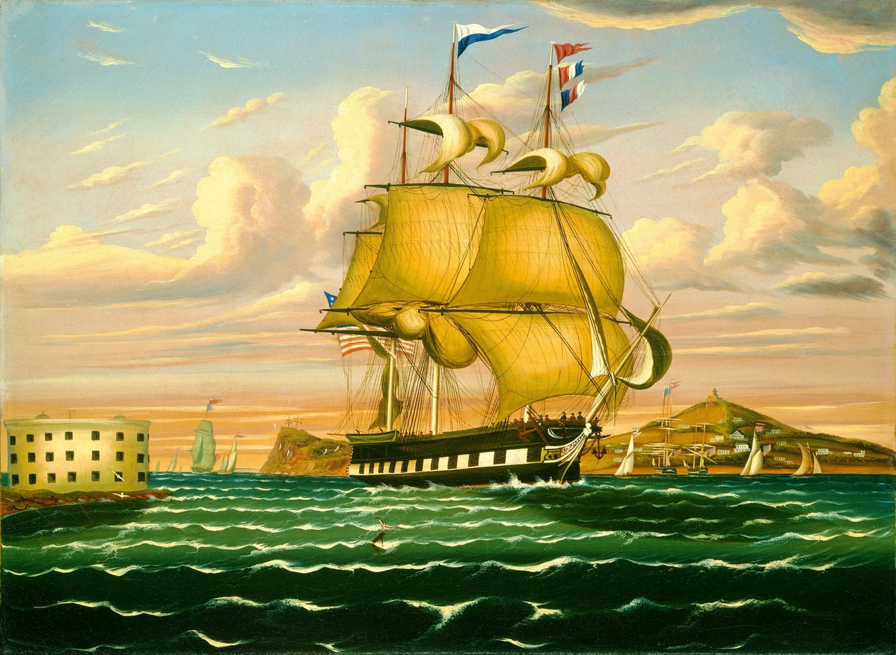 Pakkeskib passerer Castle Williams, New York Harbor af Thomas Chambers
