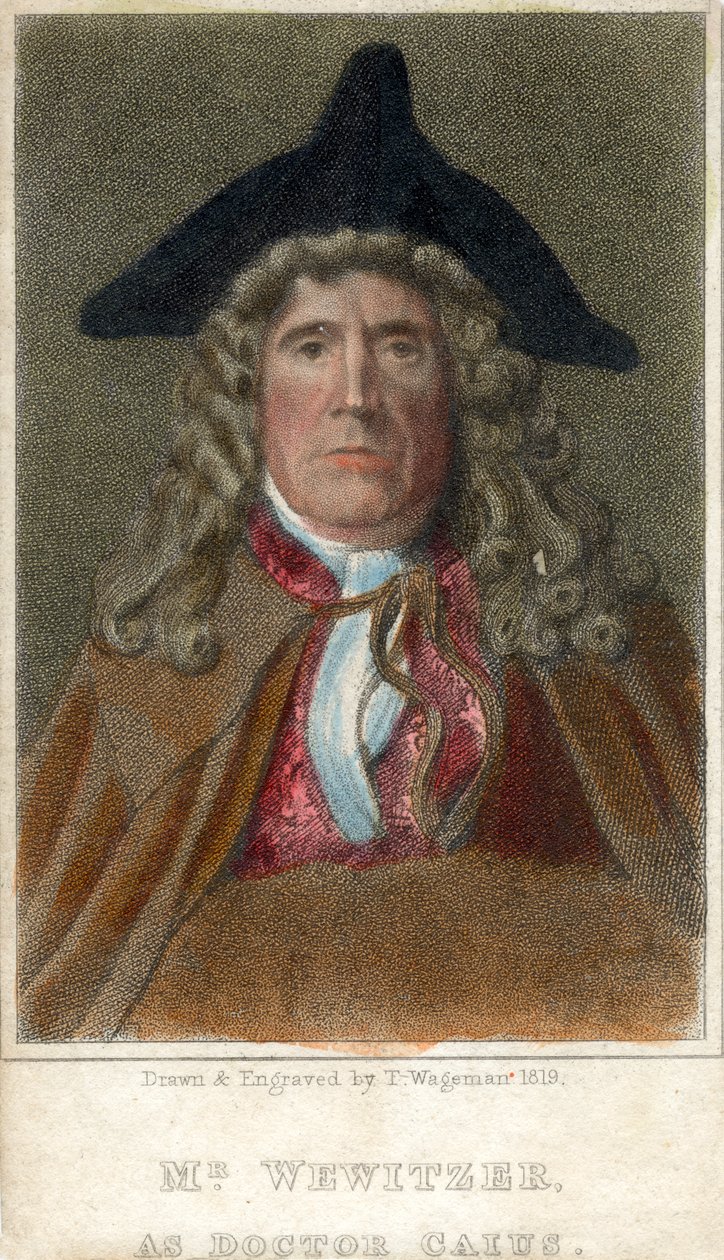Mr Wewitzer som Doctor Caius, 1819. af Thomas Charles Wageman