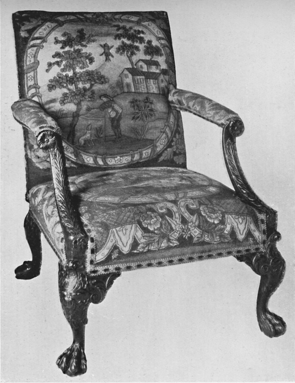 Chippendale mahogni lænestol med håndværkspolstring, midten af det 18. århundrede, 1928 af Thomas Chippendale