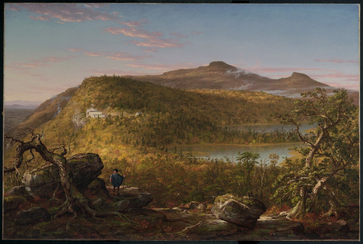 En udsigt over de to søer og bjerghuset, Catskill-bjergene, morgen af Thomas Cole