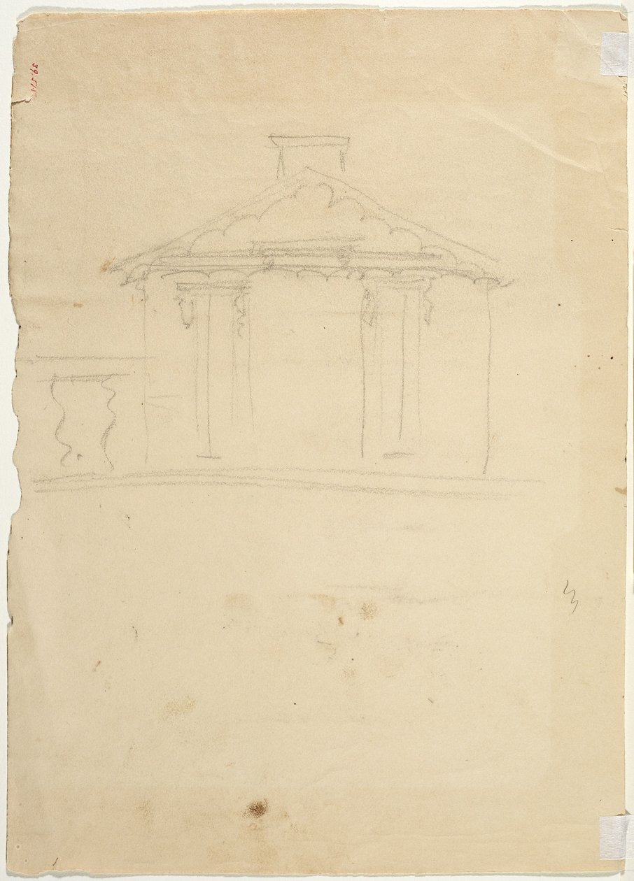 Frihåndstegning af elevation af nyt studie i Cedar Grove af Thomas Cole