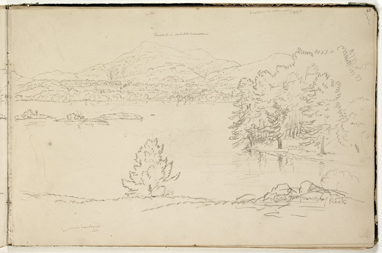 Hoosick eller Saddle Mountain and Lake nær Pittsfield, ca. 1832 (blyant på offwhite papir) (se også 3525969) af Thomas Cole