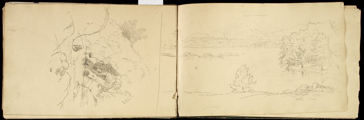 Hoosick eller Saddle Mountain og søen nær Pittsfield, ca. 1832 (blyant på offwhite papir) (se også 3514873) af Thomas Cole