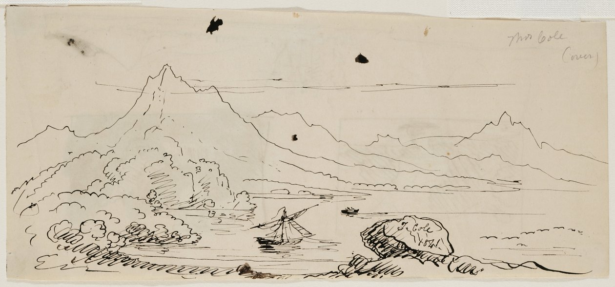 Landskabsskitse, 1841 (pen og sort blæk på cremefarvet papir) af Thomas Cole