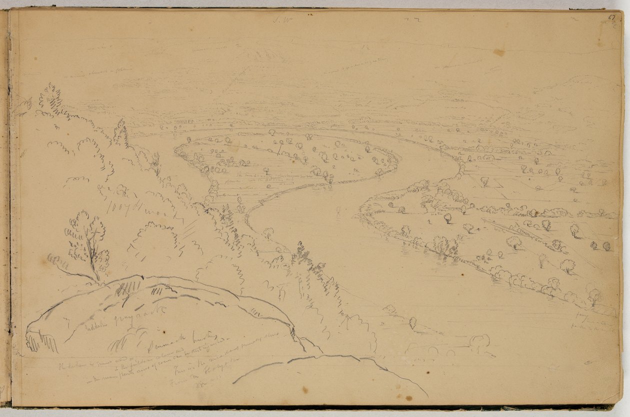 Panorama af Oxbow på Connecticut-floden set fra Mount Holyoke, ca. 1832 (blyant på papir) af Thomas Cole