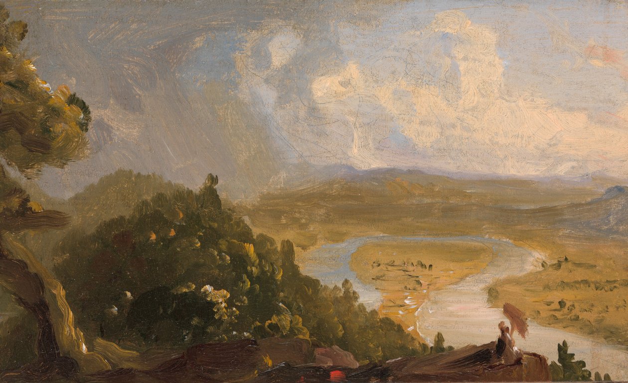 Skitse til udsigt fra Mount Holyoke, Northampton, Massachusetts, efter et tordenvejr (The Oxbow) af Thomas Cole